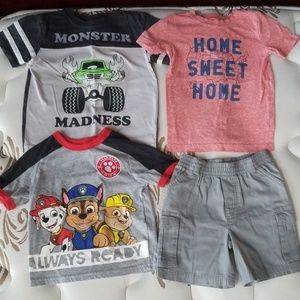 Toddler boy 3 shirts with free pair of shorts